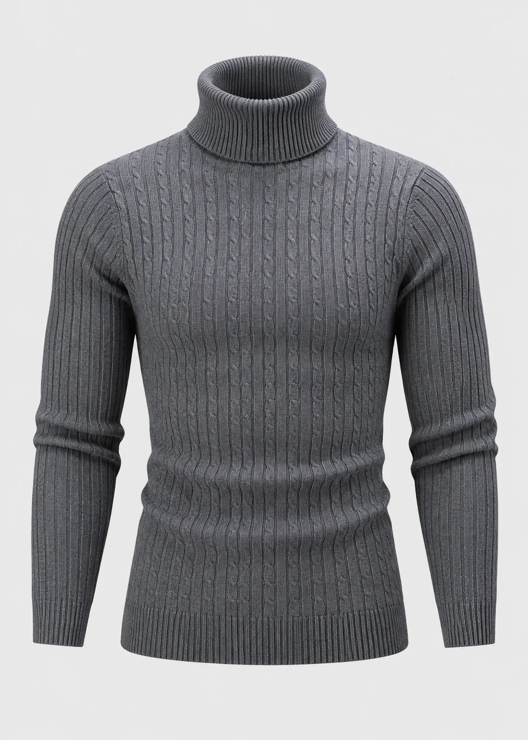 Theo | Men's Slim Fit Cable-Knit Turtleneck Sweater in Dark Grey