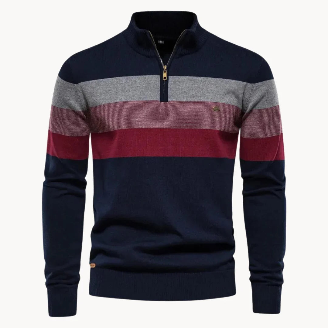 Espen | Men's Quarter Zip Striped Knit Jumper