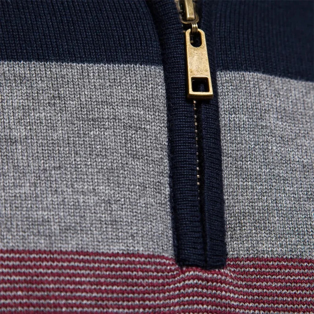 Espen | Men's Quarter Zip Striped Knit Jumper