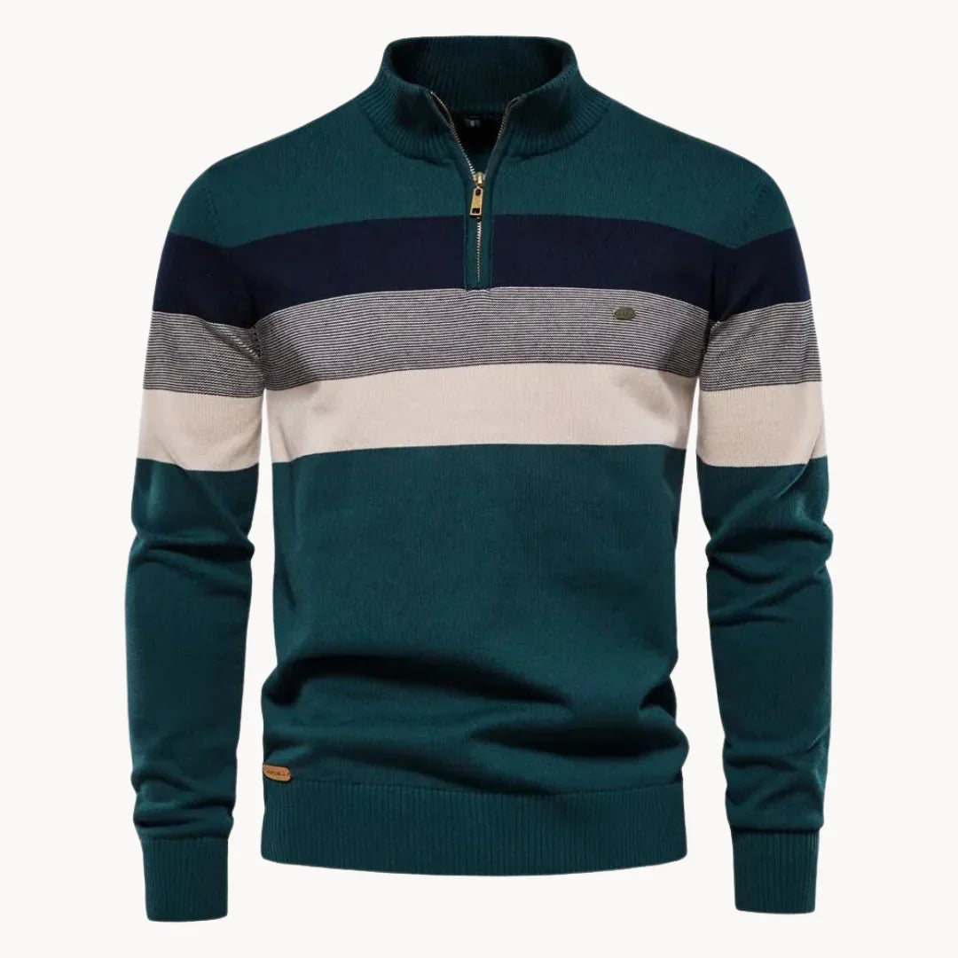 Espen | Men's Quarter Zip Striped Knit Jumper
