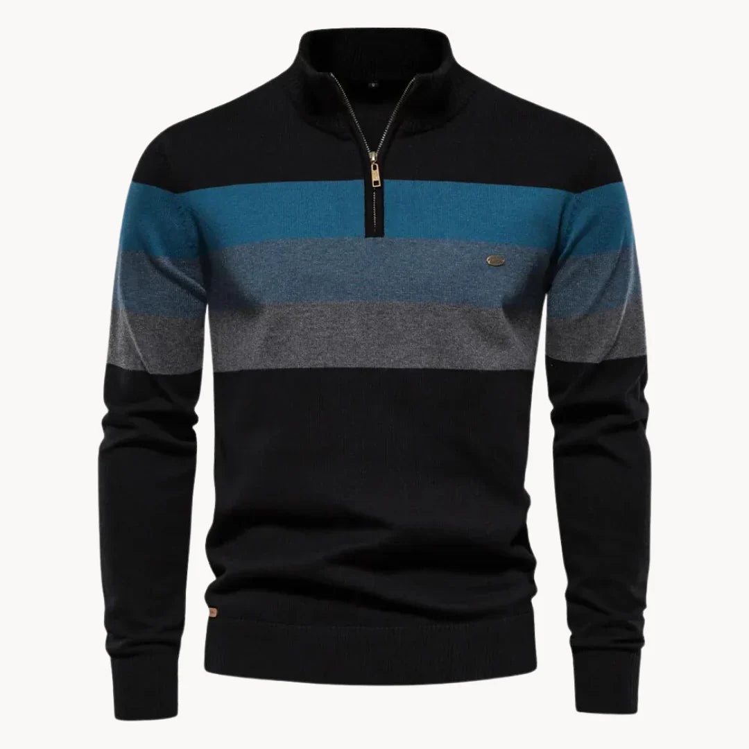 Espen | Men's Quarter Zip Striped Knit Jumper