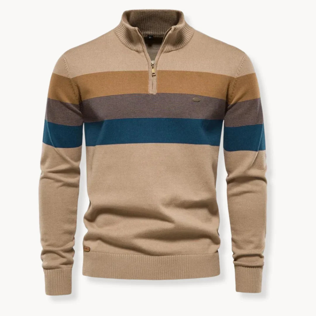 Espen | Men's Quarter Zip Striped Knit Jumper
