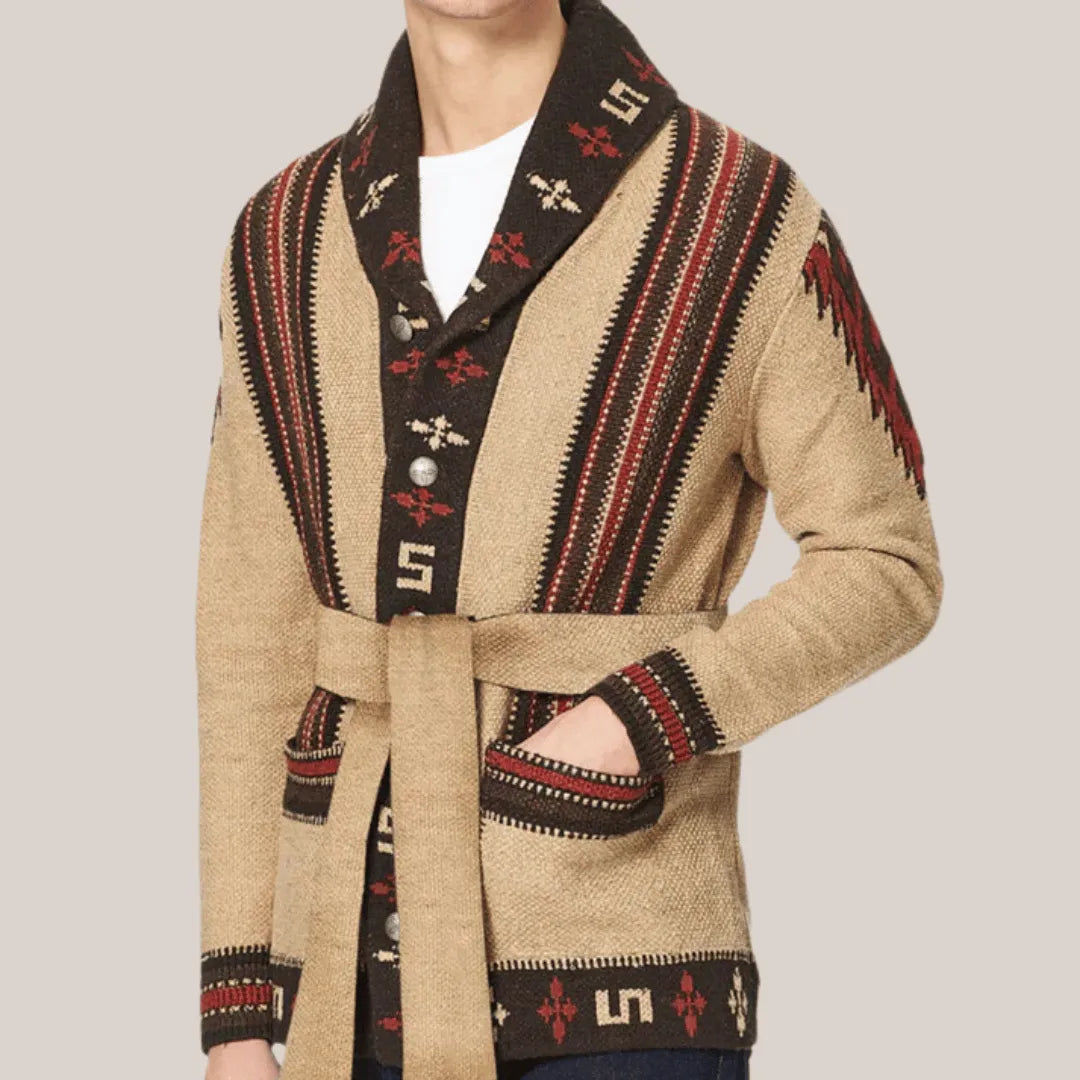 Anton | Men's Belted Shawl Collar Jacquard Cardigan