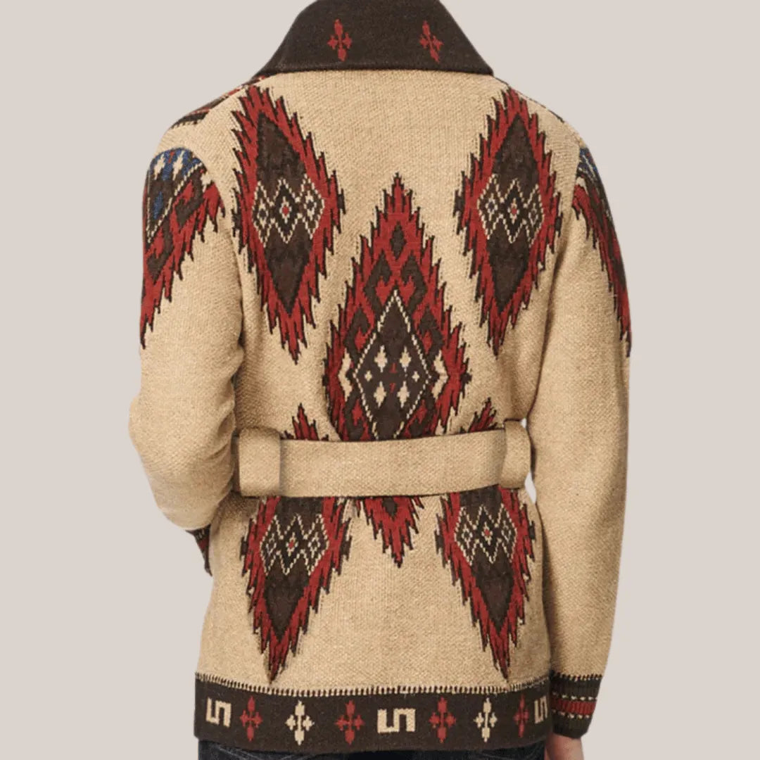 Anton | Men's Belted Shawl Collar Jacquard Cardigan