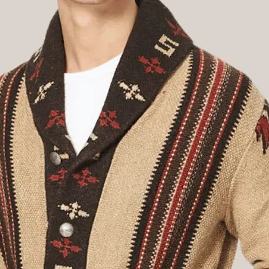 Anton | Men's Belted Shawl Collar Jacquard Cardigan detail