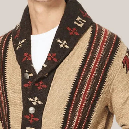 Anton | Men's Belted Shawl Collar Jacquard Cardigan detail