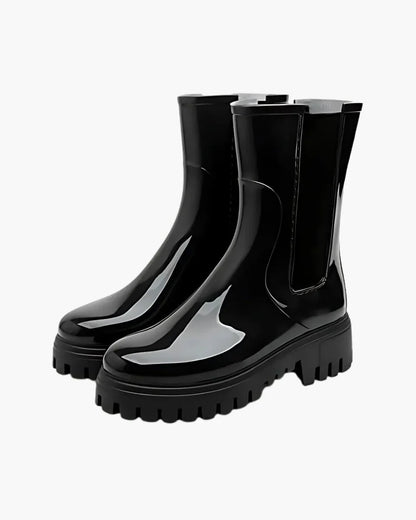 Ava | Women's Chunky Lug Sole Chelsea Rain Boots in Black