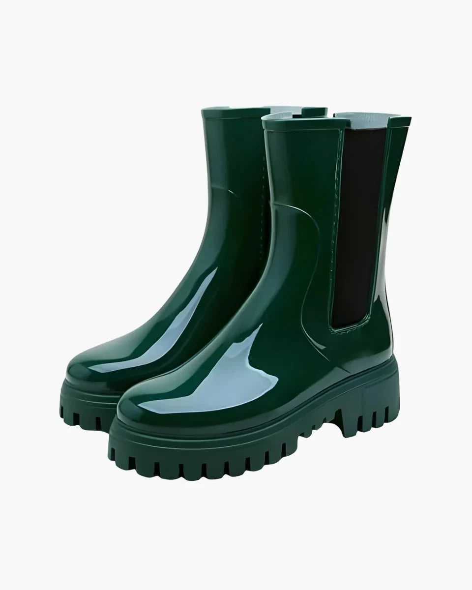 Ava | Women's Chunky Lug Sole Chelsea Rain Boots in Green