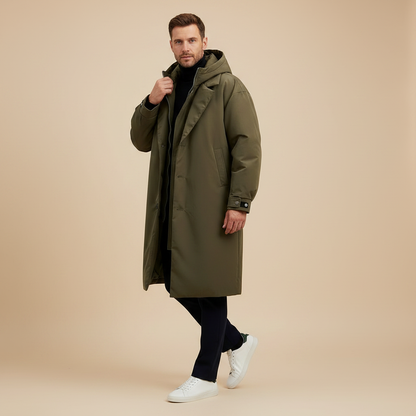 Callum | Men's Long Hooded Puffer Trench Coat