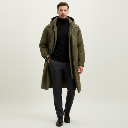 Callum | Men's Long Hooded Puffer Trench Coat