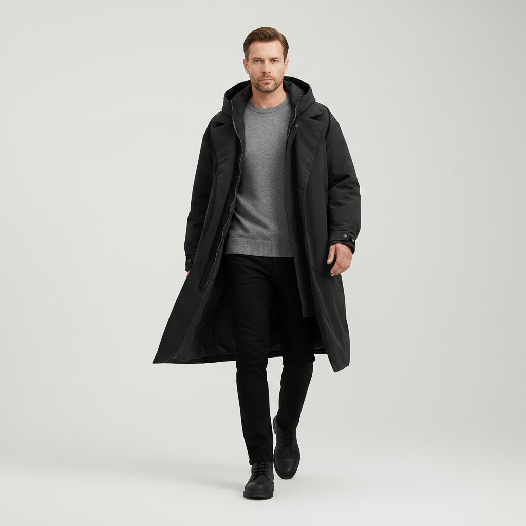 Callum | Men's Long Hooded Puffer Trench Coat