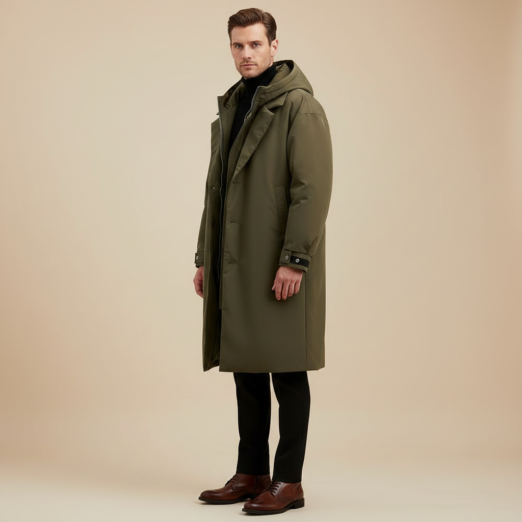 Callum | Men's Long Hooded Puffer Trench Coat