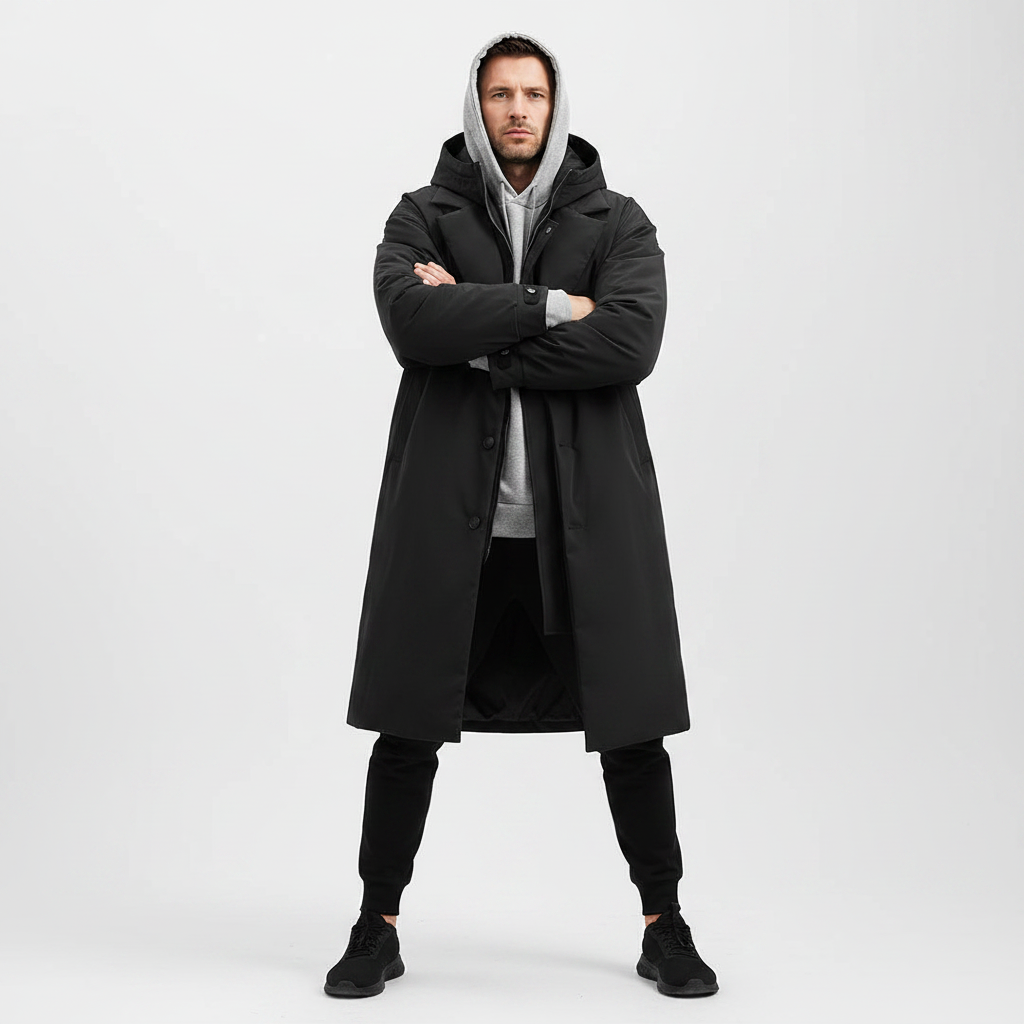 Callum | Men's Long Hooded Puffer Trench Coat