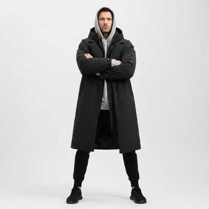 Callum | Men's Long Hooded Puffer Trench Coat