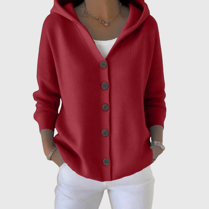 Clara | Women's Hooded Button-Up Knit Cardigan in Red