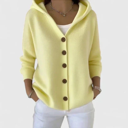 Clara | Women's Hooded Button-Up Knit Cardigan in Yellow