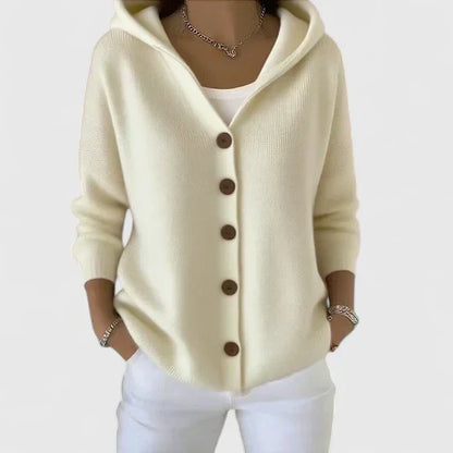 Clara | Women's Hooded Button-Up Knit Cardigan in Cream