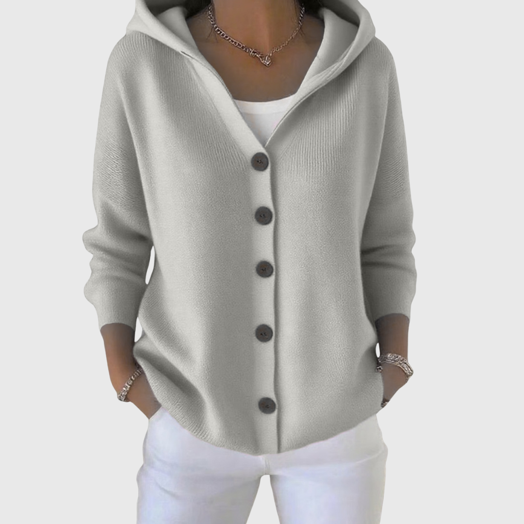 Clara | Women's Hooded Button-Up Knit Cardigan in Grey