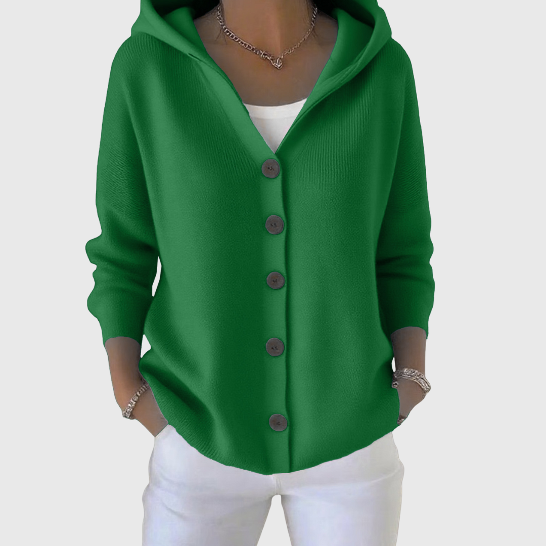 Clara | Women's Hooded Button-Up Knit Cardigan in Green