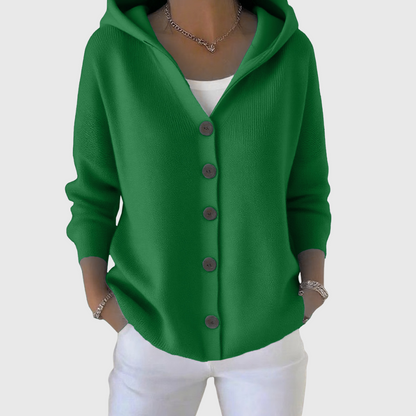 Clara | Women's Hooded Button-Up Knit Cardigan in Green