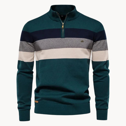 Espen | Men's Quarter-Zip Striped Knit Sweater in Green