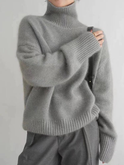 Hazel | Women's Relaxed Soft Knit Turtleneck Sweater in Grey