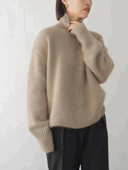 Hazel | Women's Relaxed Soft Knit Turtleneck Sweater in Taupe