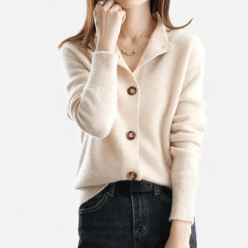 Lena | Women's Stand Collar Button Front Cardigan in Off-White