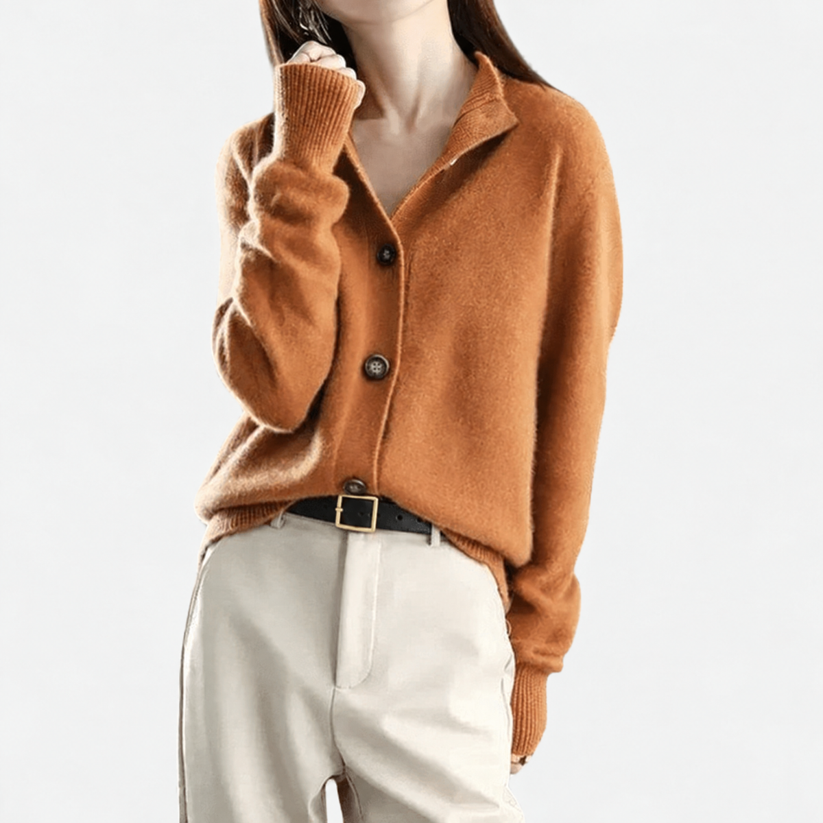 Lena | Women's Stand Collar Button Front Cardigan in Rust