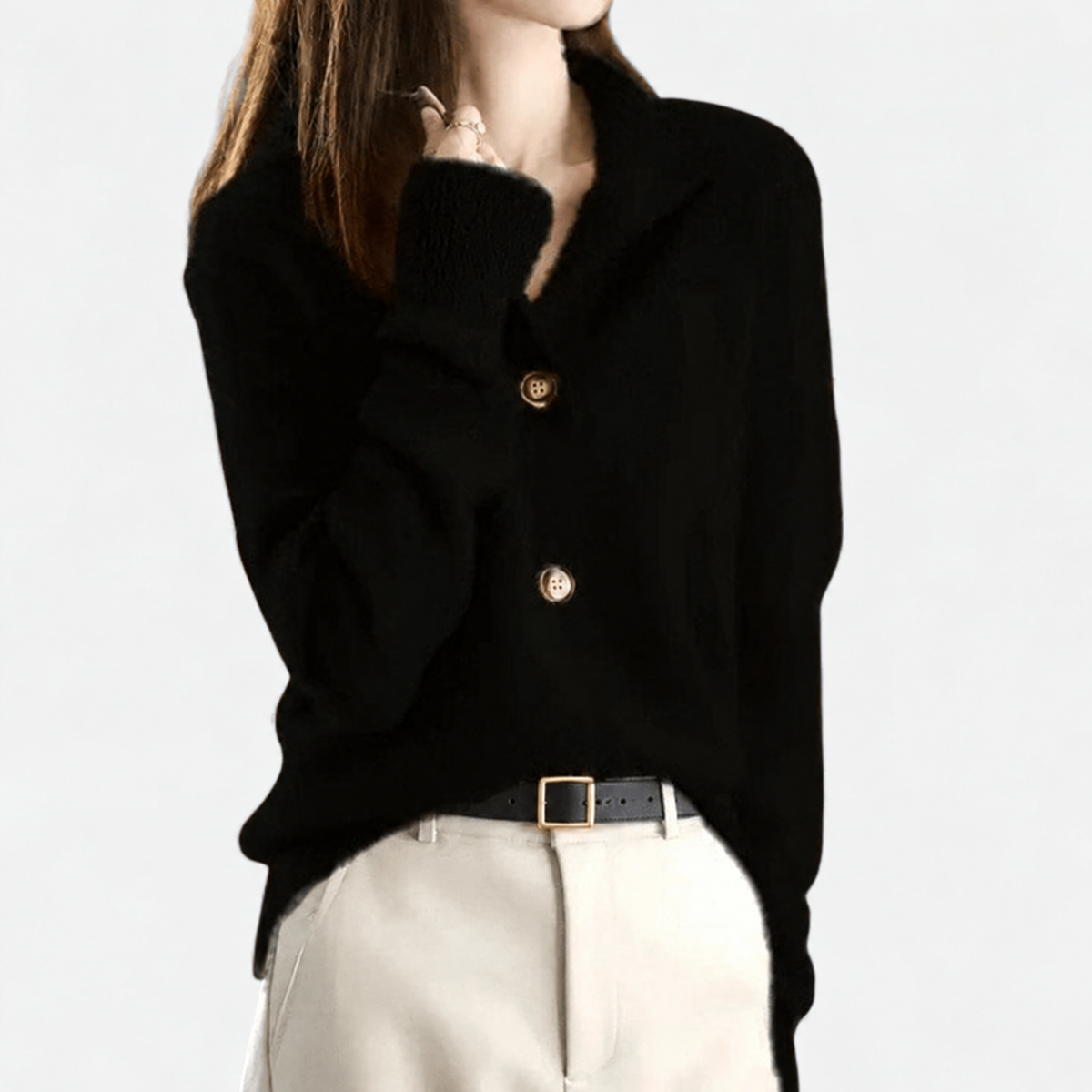 Lena | Women's Stand Collar Button Front Cardigan in Black