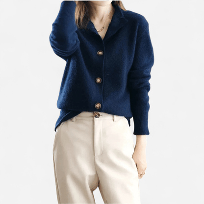 Lena | Women's Stand Collar Button Front Cardigan in Navy