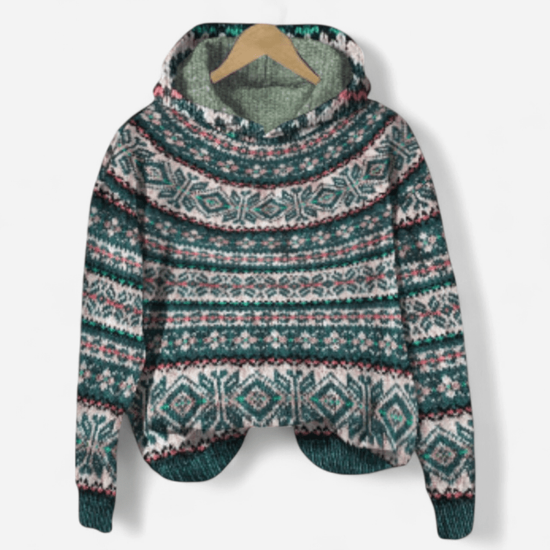 Nina | Women's Retro Fair Isle Print Hoodie in Brown