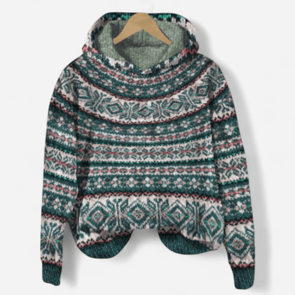Nina | Women's Retro Fair Isle Print Hoodie in Brown