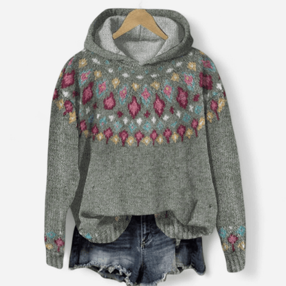Nina | Women's Retro Fair Isle Print Hoodie in Grey