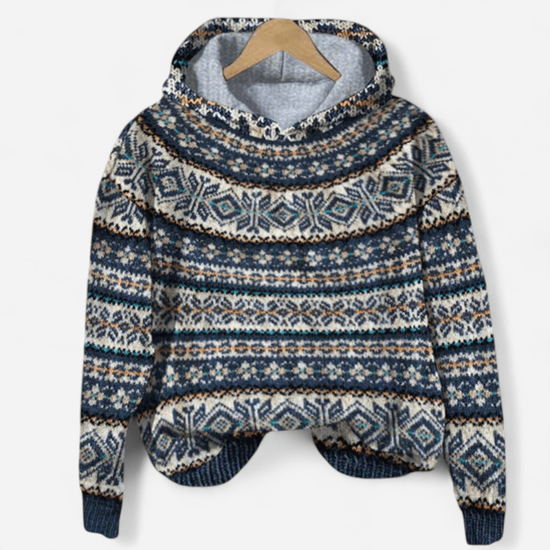 Nina | Women's Retro Fair Isle Print Hoodie in Navy