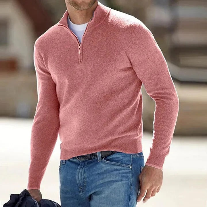 Oscar | Men's Quarter-Zip Mock Neck Soft Knit Sweater in Pink