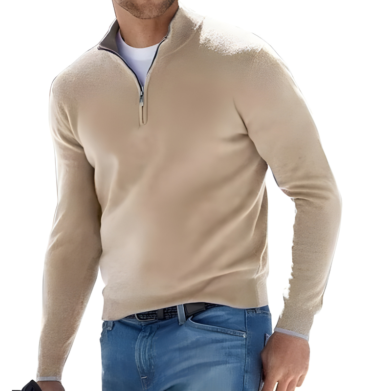 Oscar | Men's Quarter-Zip Mock Neck Soft Knit Sweater in Beige