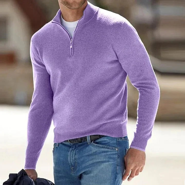 Oscar | Men's Quarter-Zip Mock Neck Soft Knit Sweater in Purple