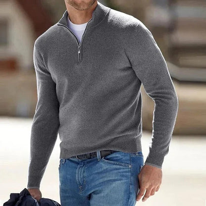 Oscar | Men's Quarter-Zip Mock Neck Soft Knit Sweater in Grey