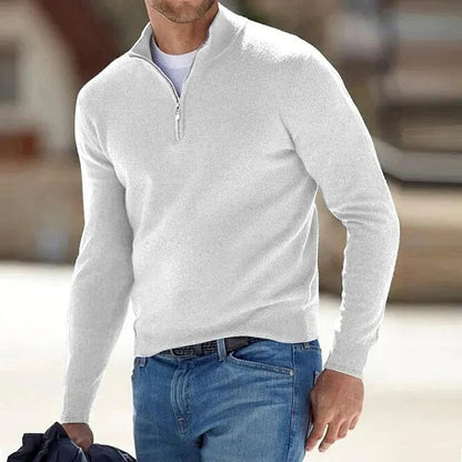 Oscar | Men's Quarter-Zip Mock Neck Soft Knit Sweater in White