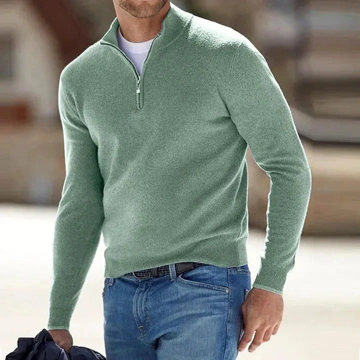 Oscar | Men's Quarter-Zip Mock Neck Soft Knit Sweater in Green