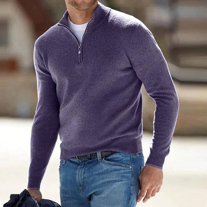 Oscar | Men's Quarter-Zip Mock Neck Soft Knit Sweater in Dark Purple
