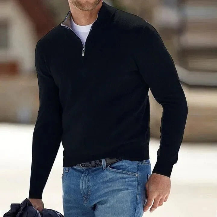 Oscar | Men's Quarter-Zip Mock Neck Soft Knit Sweater in Black