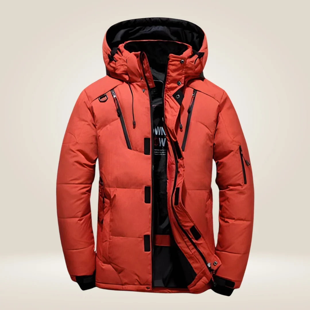 Rhys | Men's Hooded Quilted Winter Puffer Jacket in Orange