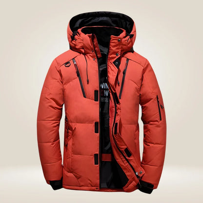 Rhys | Men's Hooded Quilted Winter Puffer Jacket in Orange
