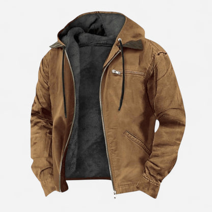 Ruben | Men's Plush-Lined Hooded Zip-Up Jacket in Brown