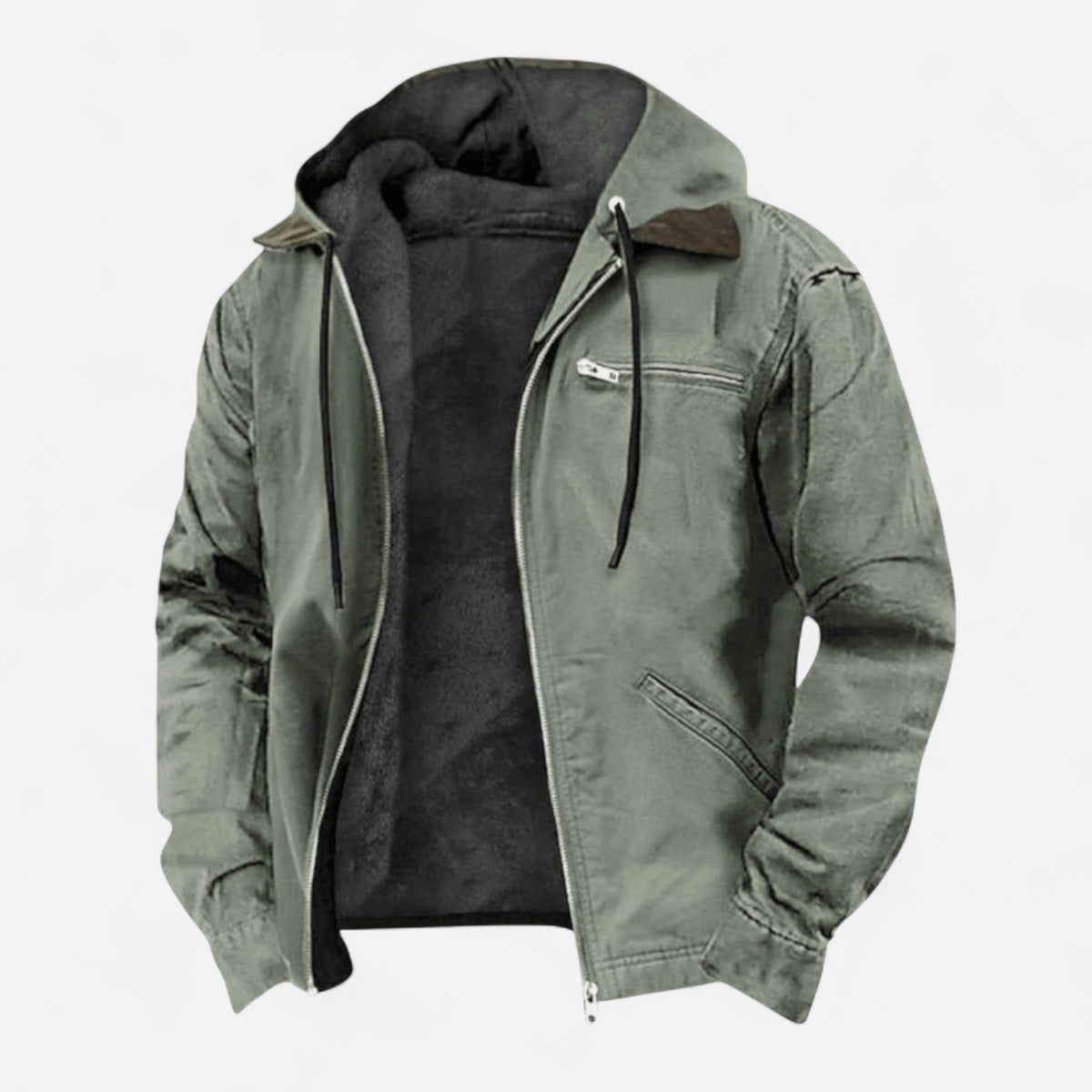 Ruben | Men's Plush-Lined Hooded Zip-Up Jacket in Green