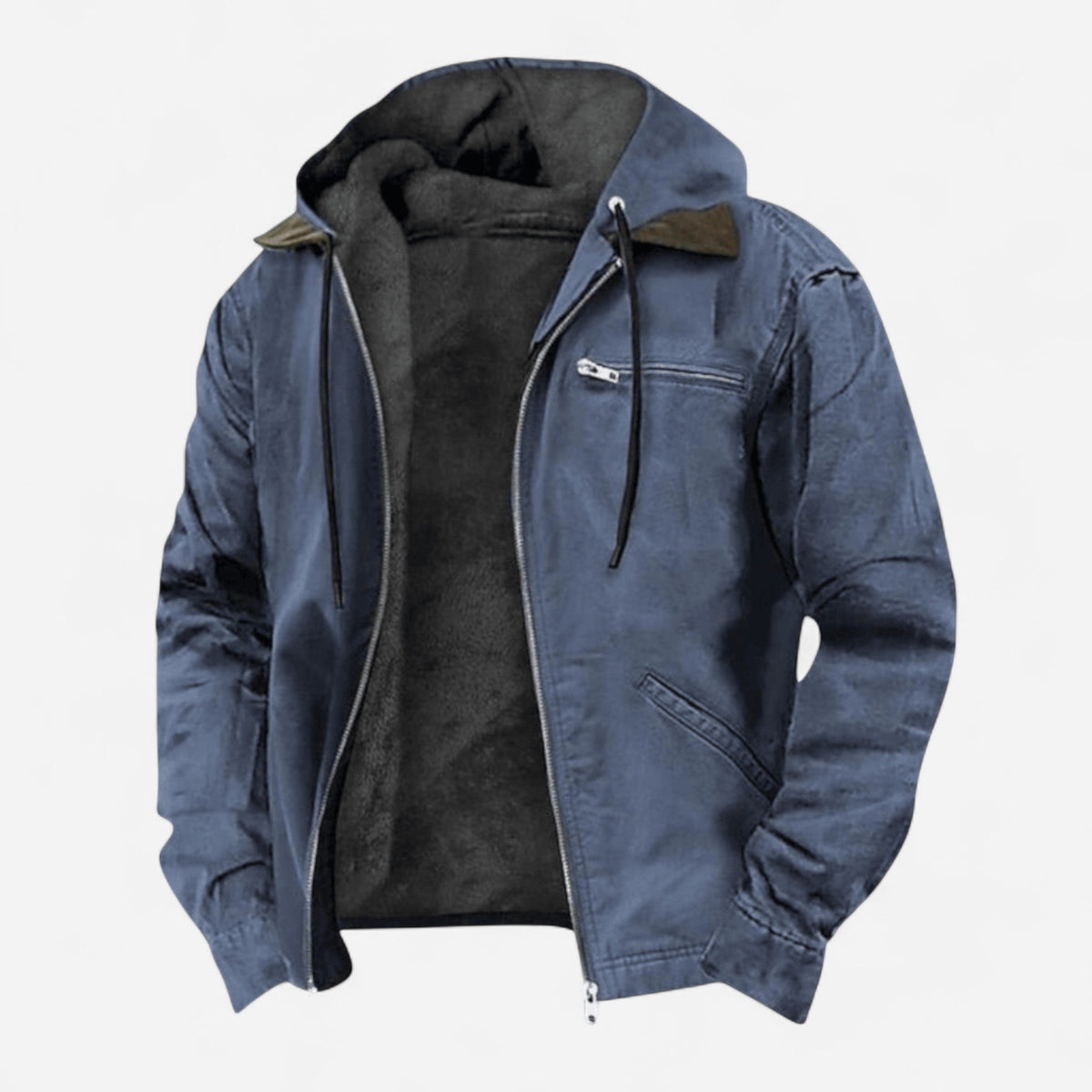Ruben | Men's Plush-Lined Hooded Zip-Up Jacket in Blue