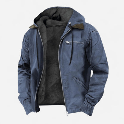 Ruben | Men's Plush-Lined Hooded Zip-Up Jacket in Blue