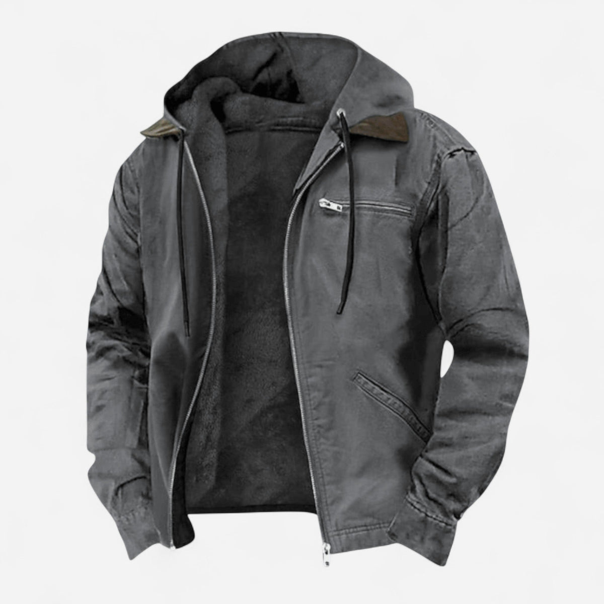 Ruben | Men's Plush-Lined Hooded Zip-Up Jacket in Grey